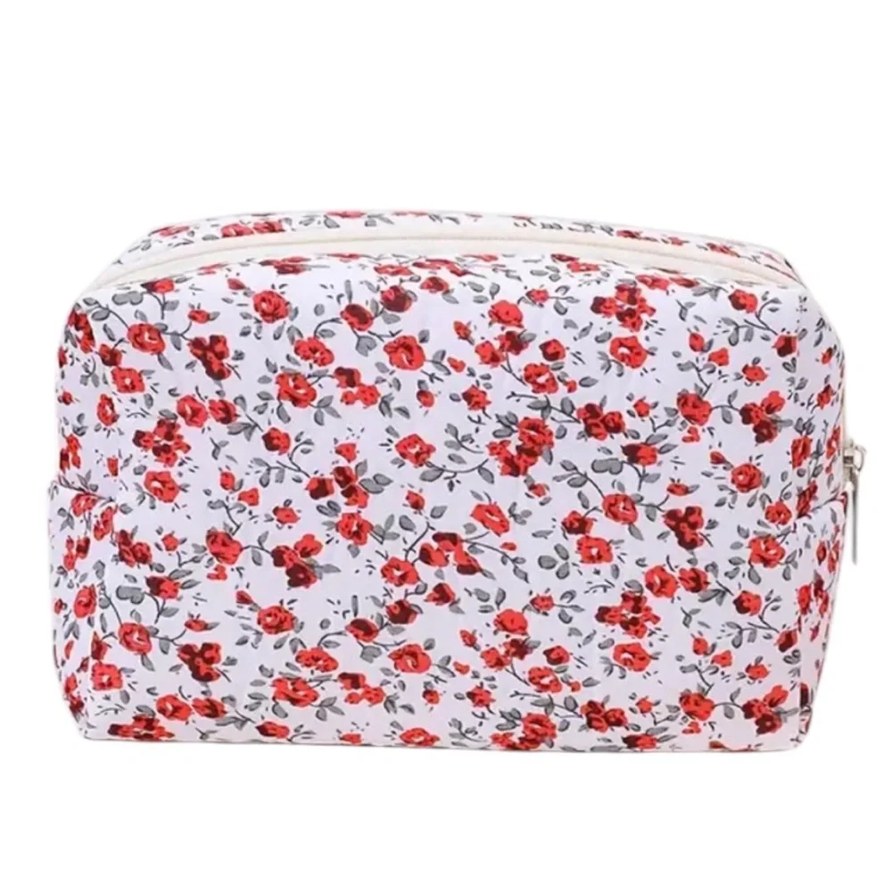 Black Red Floral Makeup Bag
